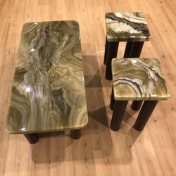Hand Crafted Coffee Table + Matching End Tables 3 Piece Set