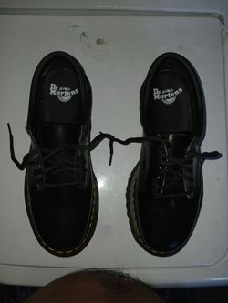 Dr. Martens 8053 Quad platform shoes in black polished smooth leather.  Size US 9