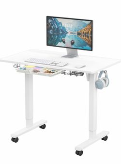 SHW 40-Inch Mobile Electric Height Adjustable Sit to Stand Desk with Drawer