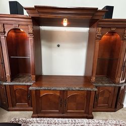 Tuscano Luxury designer large 4-Piece Entertainment Wall Unit– Marble & Wood tv stand media console display cabinet