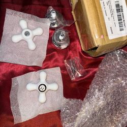 2 Pcs Handle Set, Cross Arm Handle Compatible with Price Pfister Shower Valve, Hot and Cold, Fits 12 Point Broach Stem, Chrome Finish Whit