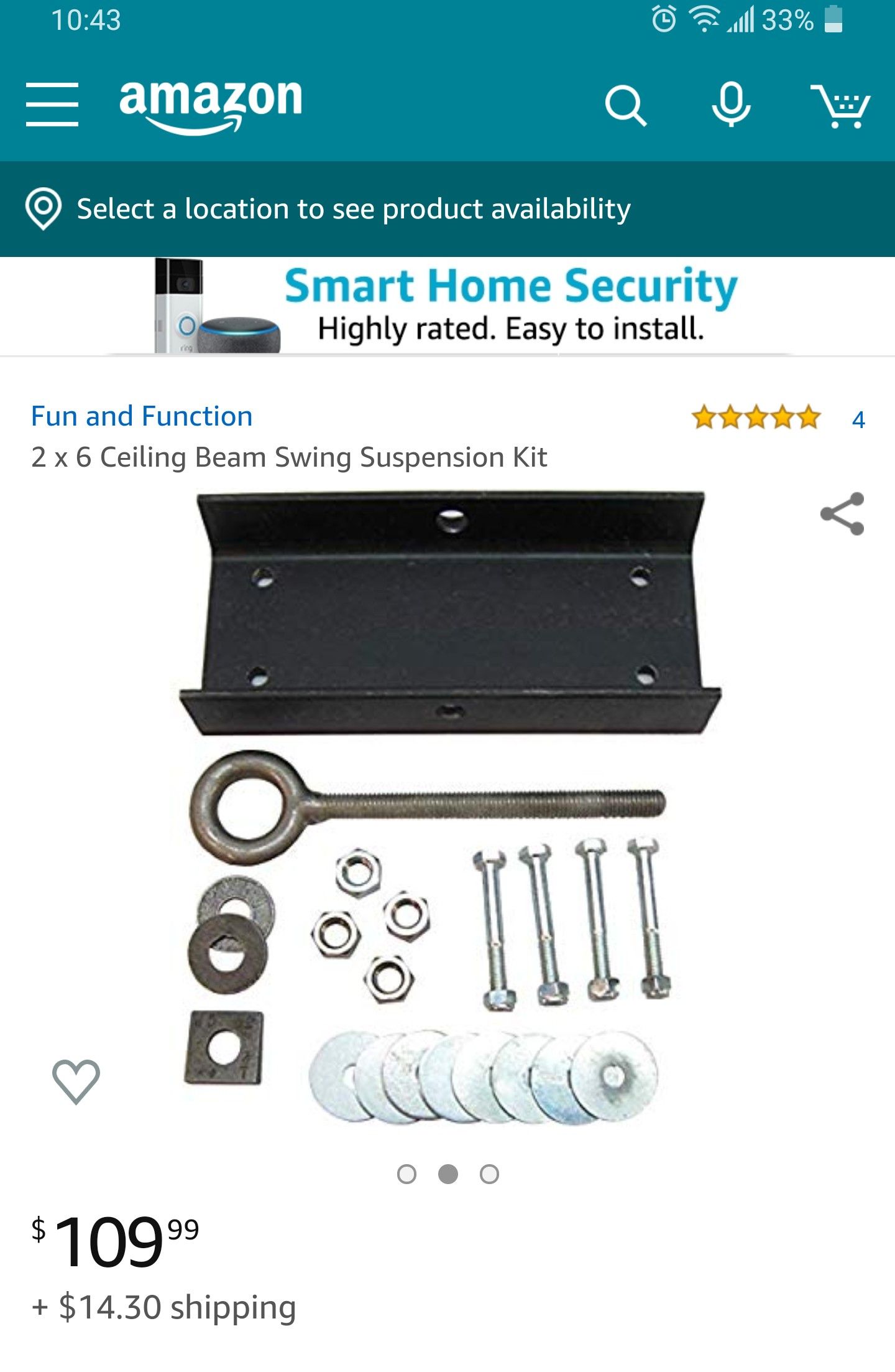 2 x 6 Ceiling Beam Swing Suspension Kit