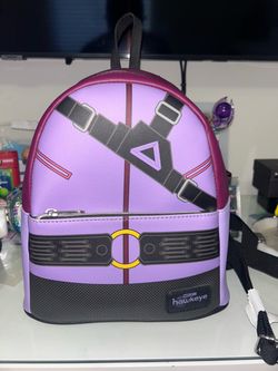 Loungefly Marvel Hawkeye Mini Backpack and pins