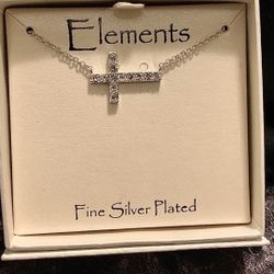 Silver Plated, Crystal Inlay Cross Necklace