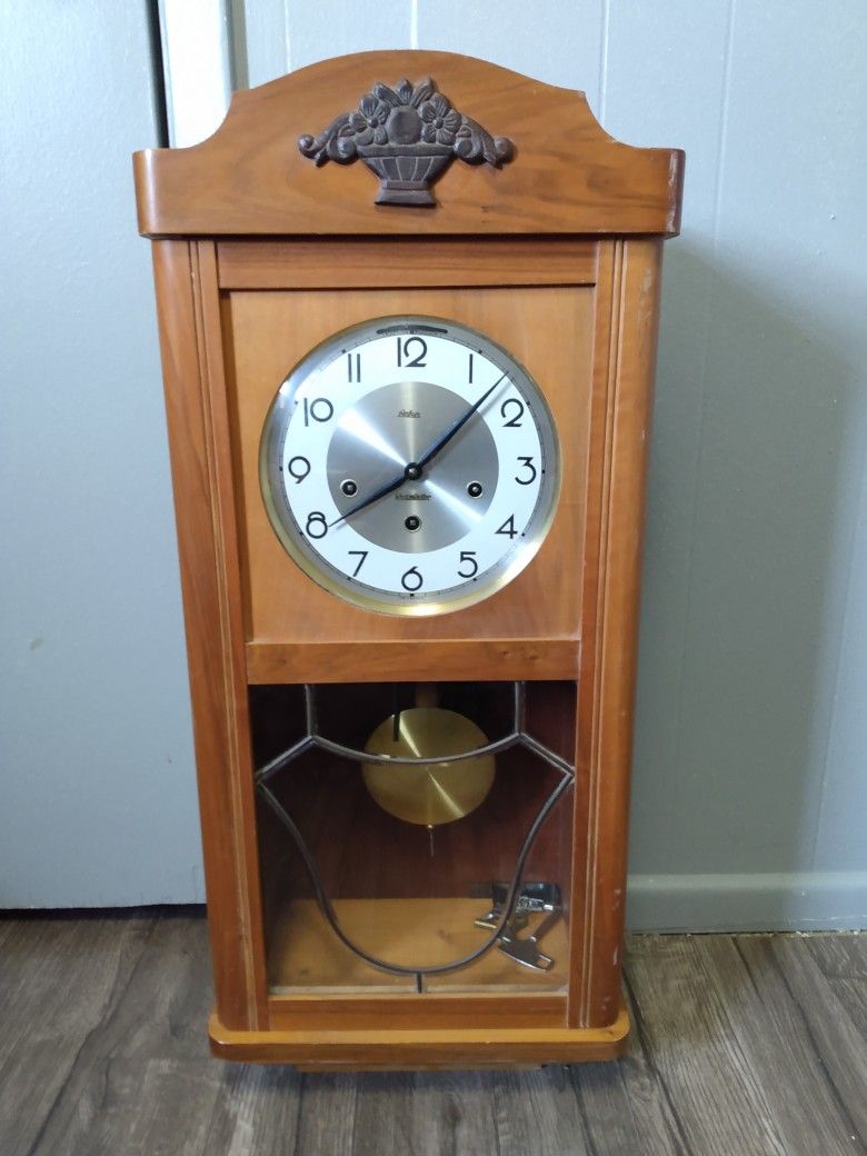 Vintage Antique Anker Westminster Chime Germany 4 Tone Oak Wall Clock