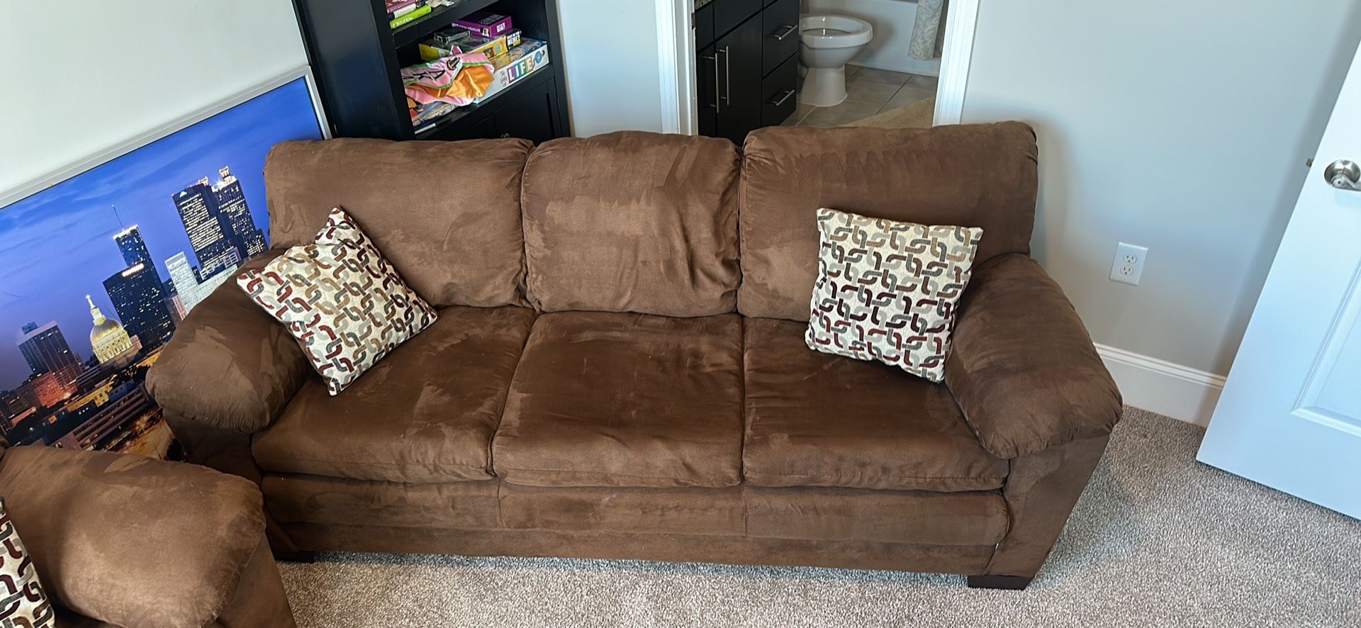 American Freight Crushed-Chocolate Loveseat And Sofa