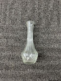 Vintage 90s Clear Glass Decorative Vase, Geometric Pattern,