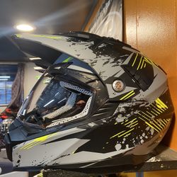 New Mayte Grey And Hi Viz Dual Sport Adventure Off Road Dirt Bike Motorcycle Helmet $120