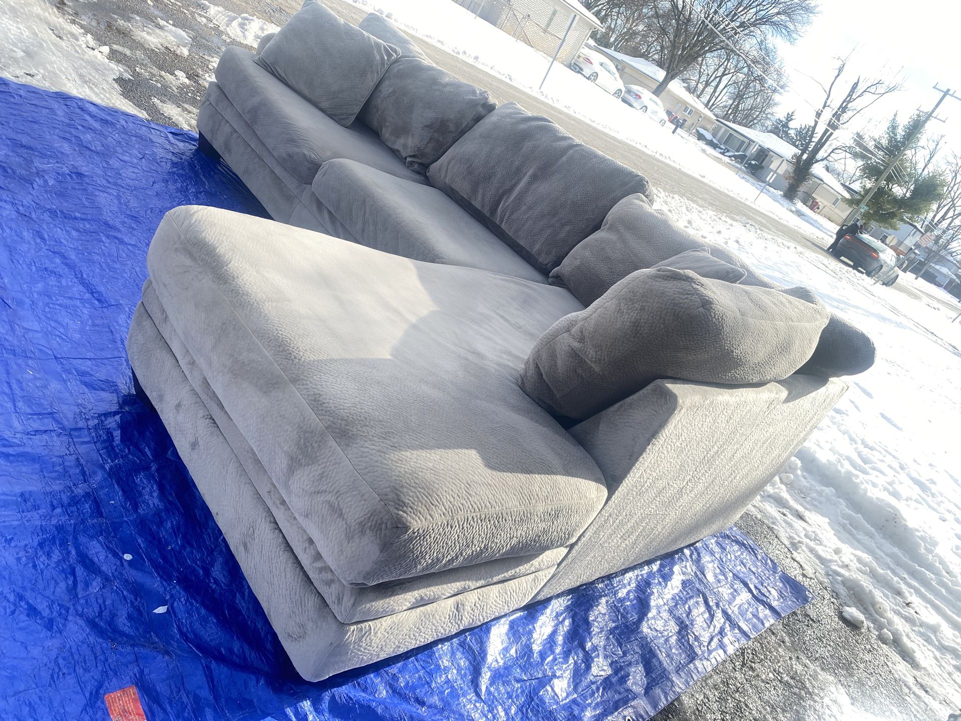 LARGE GREY CLOUD SECTIONAL And OTTOMAN