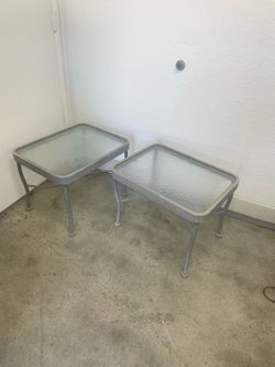 Winston Metal Glass Patio Side Tables - Set of Two Tables - USA made - Good Condition