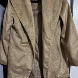 Women’s Long Pea Coat With  Shawl Collar. Beige  Color.