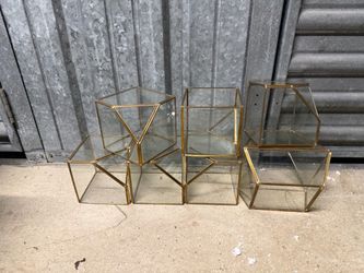 Set of 7 Gold Geometric Glass Decorative Boxes