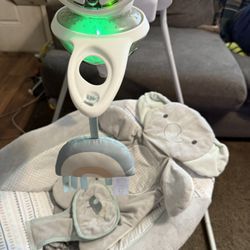 Ingenuity InLighten 5-Speed Baby Swing - Swivel Infant Seat, 5 Point Safety Harness, Nature Sounds, Lights - Van Elephant