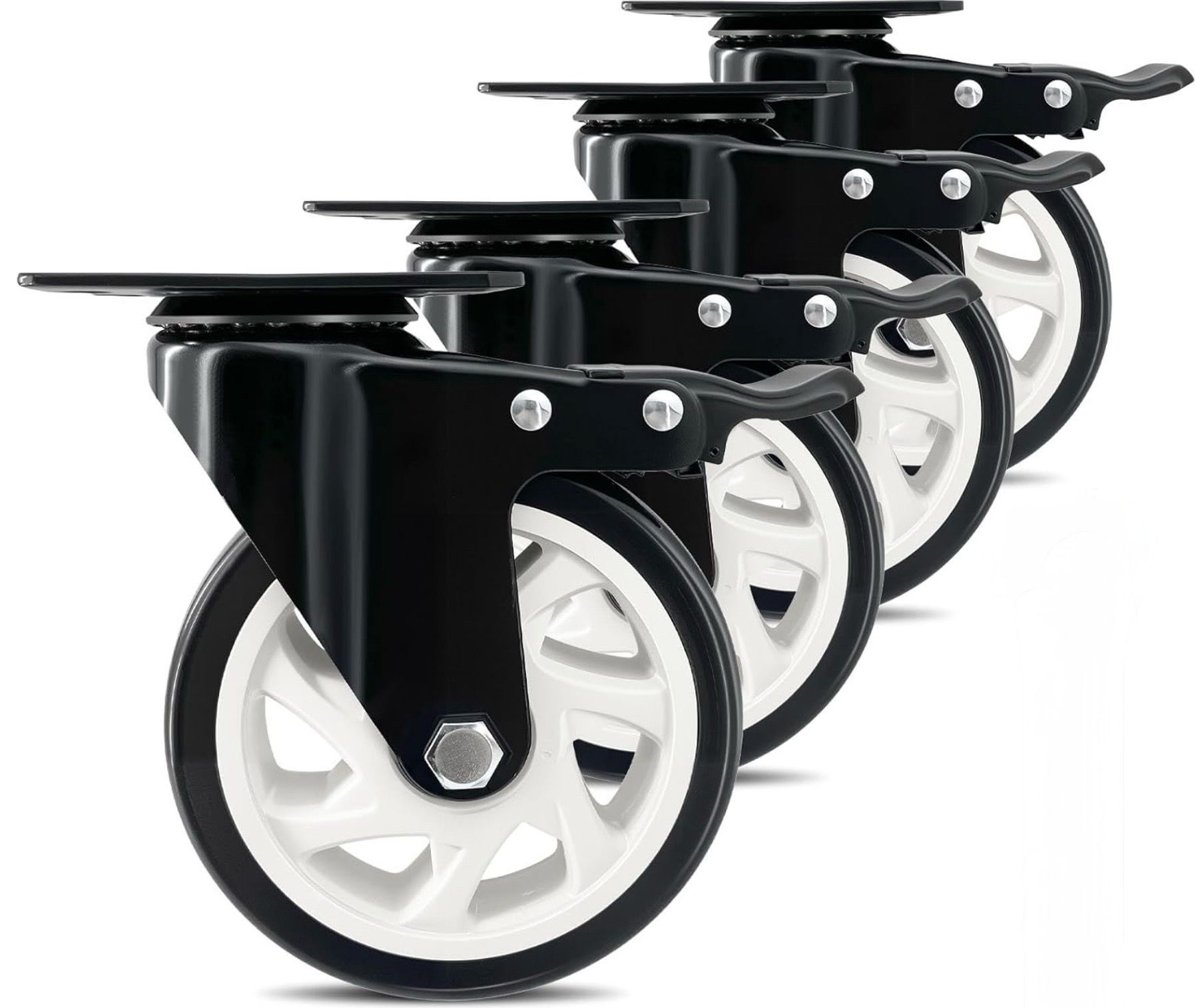 5 Inch Heavy Duty Caster Set Of 4, Swivel Plate Castor Wheels With Dual Locking Brakes, Silent Polyurethane (PU) Wheels, 360 Rotation, 2800lbs Load Ca