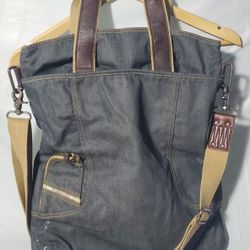 DIESEL Denim Canvas Shoulder Tote Bag with Leather Straps, Great Condition