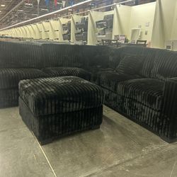 4 Pc Sectional Sofa Black Corduroy