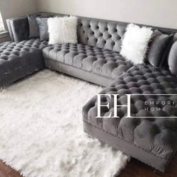 Sectional Sofa U Shape Velvet Grey New Pay Later Option