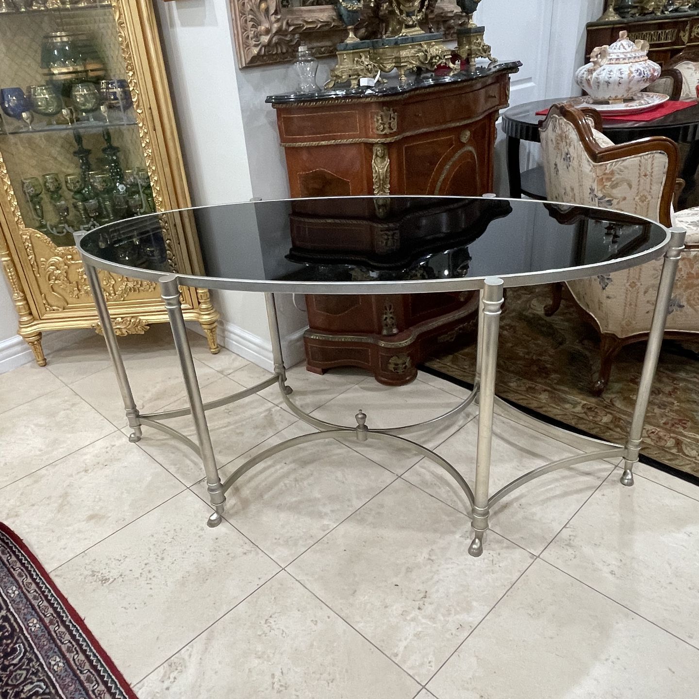 Beautiful Mid Century Tinted Glass Oval Console Table🌷