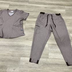 Adar Pro Medical Spa Uniform Scrubs Light Brown Womens Size XLarge  V Top + Drawstring Bottom  