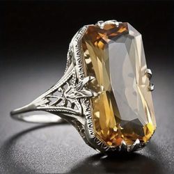 Boho Style Filigree Created Citrine Ring Sizes 6/7/8/9/10