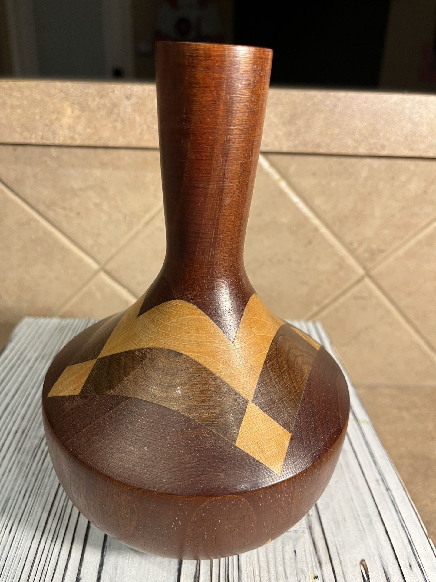 Two Different Handcrafted American Cherry Wooden In Laid Vases Made In Virginia