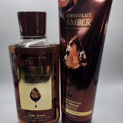 Bath & Body Works Bundle ~ CHOCOLATE AMBER ~ Shea Butter & Hyaluronic Acid NEW!!