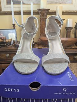 Worthington Silver Glitter Ankle Strap Heels – Size 7.5 (Worn Once for Graduation)
