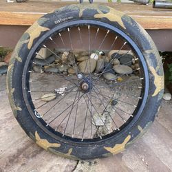 bmx parts: wheels, handle bars, and fork