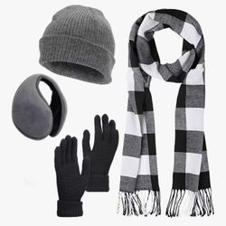 Aneco Winter Warm Knitted Scarf Beanie Hat and Gloves Set Men & Women's Soft Stretch Hat Scarf and Mitten Set