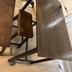 Wood Table - One Long And Short Stool 