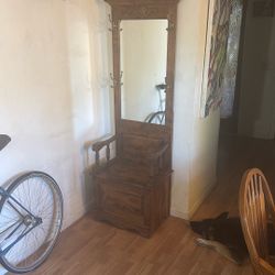 Entry Way Mirror, Coat Or Hat Rack, Seat With Storage