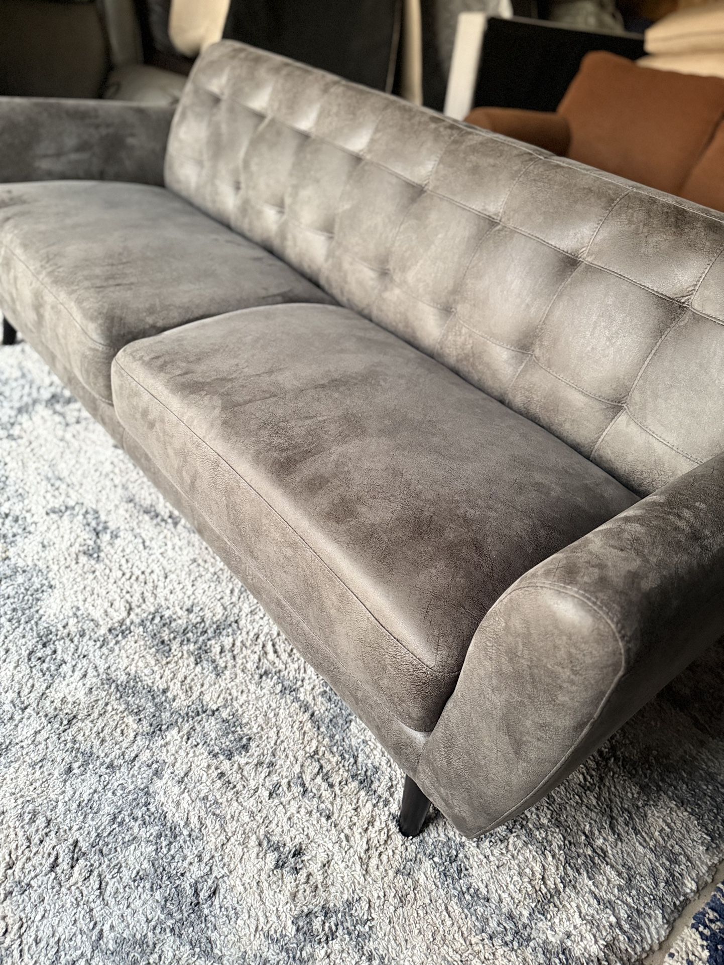 XL 3-Seater Sofa * Tufted Back Sofa, Charcoal Gray