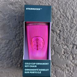 Brand new Holiday 2024 Starbucks Pink Ombré Pleated Cold Cup Ornament Keychain