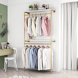 Gold Pipe Clothing Rack with Shelves NOT ASSEMBLED 