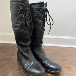 UGG Women's Elsa Boot Size 9 Waterproof Tall Black Leather Sherpa Sheepskin