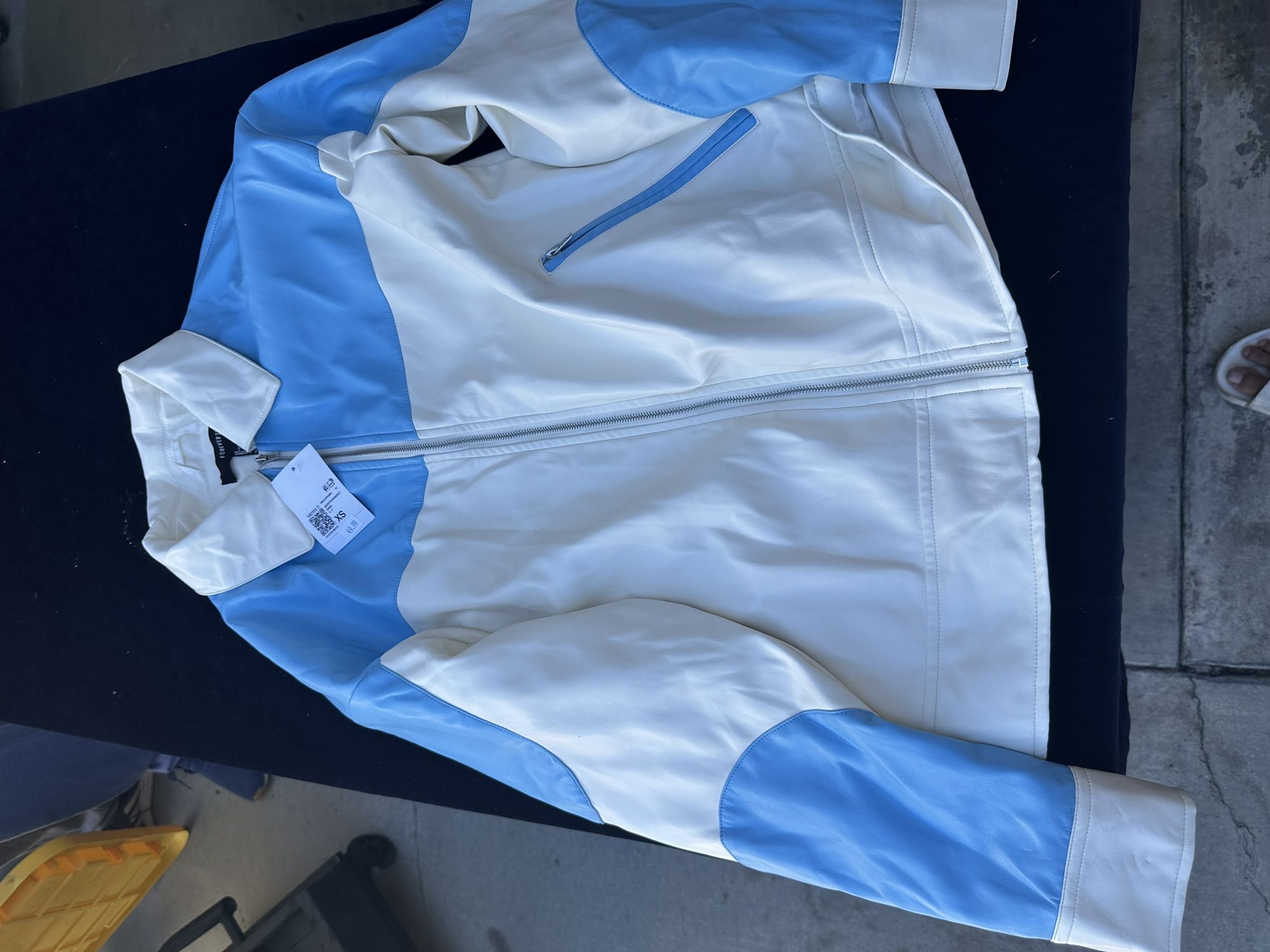 Forever 21 White and blue Leather Jacket