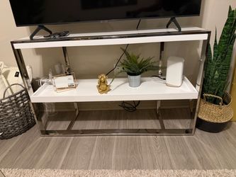 White and Chrome Two-Tier TV Console Table / stand