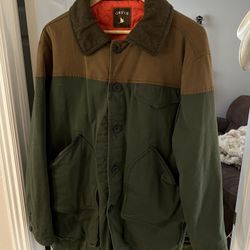 Orvis Bird Jacket - Size L Waxed Canvas, Quilted Interior, Leather Accents 