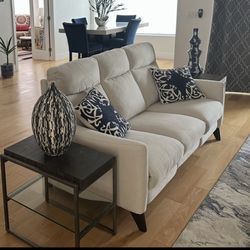 Off White Microfiber 3 Seater Couch W/ Two Electrical Recliners Built In