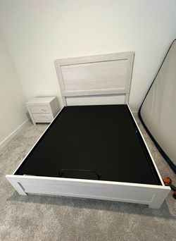 Full Size White Bed Frame and Matching Nightstand