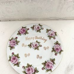 Beautiful Vintage Floral Happy Birthday China Porcelain Plate