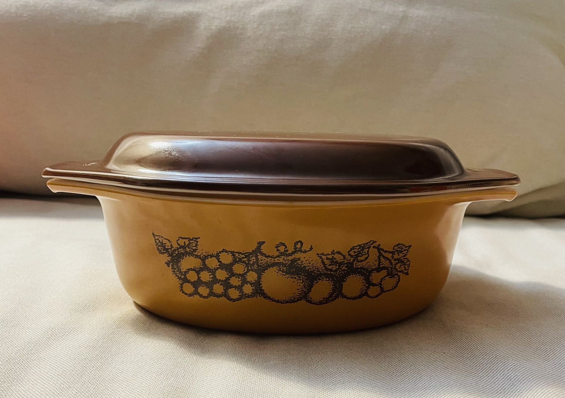 Vintage Pyrex Old Orchard pattern with lid