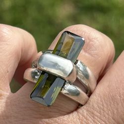 Vintage Artist Peridot Ring Heavy Statement Cocktail Jewelry Size 8 Estate Find Real Gemstone 