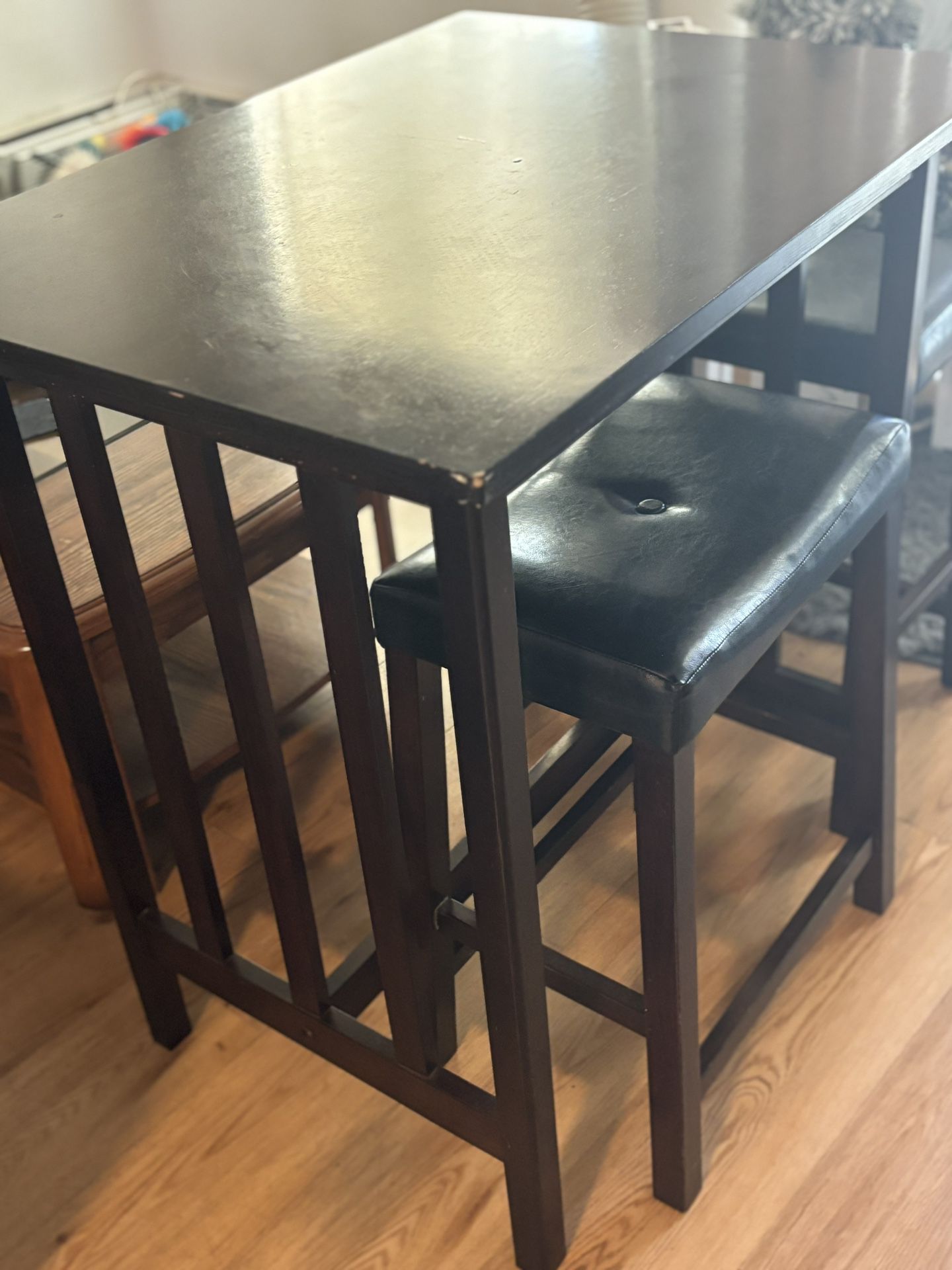 Small Wooden Dinner Table & 2 Stools 