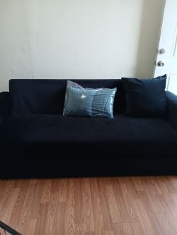 Navy Blue Fabric Sofa with Cushions