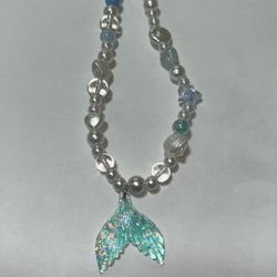 Handmade Mermaid Tail Phone Charm – Blue & Pearl Beads – Minor Flaw – $9.99