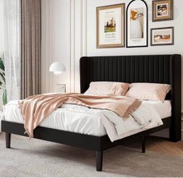Black Velvet Upholstered Platform Bed Frame