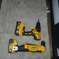 Dewalt Hammer Drill And Dewalt Close Angle Drill With Batteries 