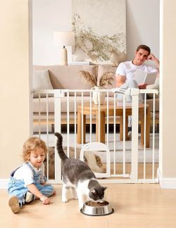 Babelio Baby Gate with Adjustable Cat Door,29-43" Auto Close Durable Pet door for Stairs,Doorways and House,Pressure Mounted,Easy Install,Effortless W