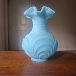 Vintage Fenton Draped Blue Satin Glass Vase